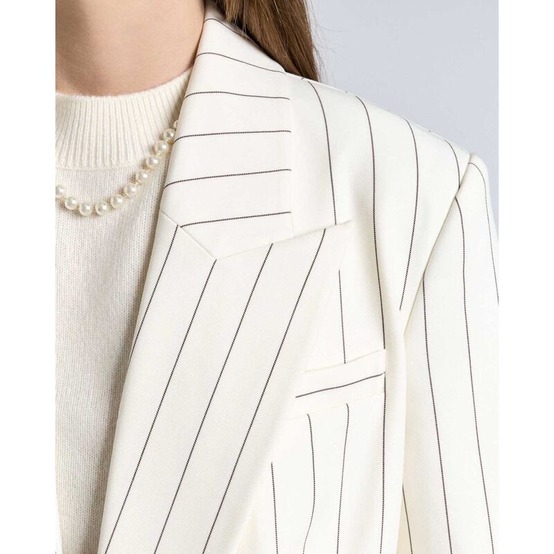 Cue Cream Pinstripe Double Breasted Blazer image number 2